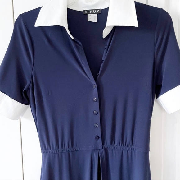 Venus navy & white button-down open flowy maxi top - Picture 5 of 7